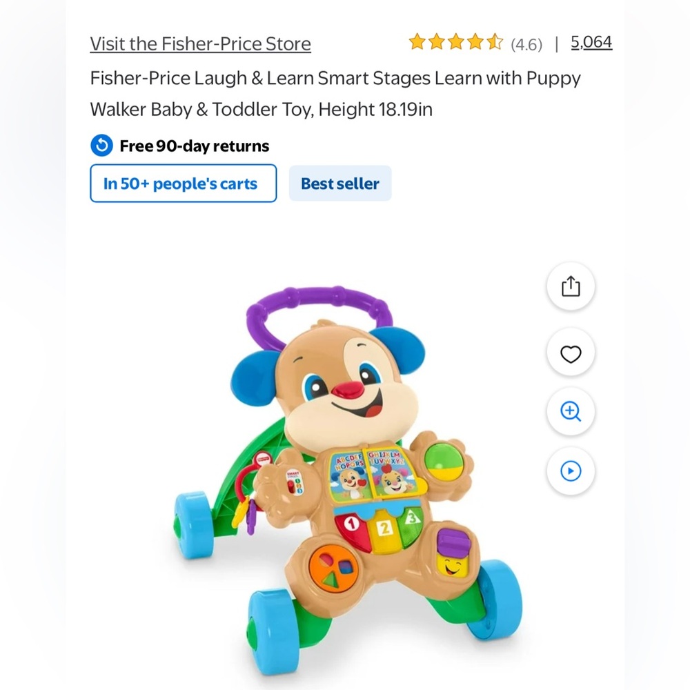 Fisher-Price Laugh & Learn Smart Stages Learn with Puppy Walker Height 18.19in